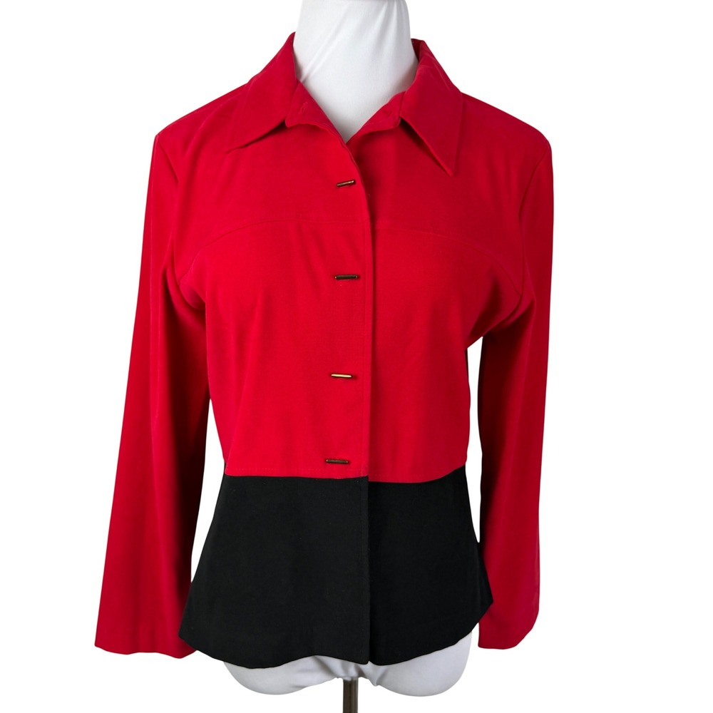 R&K Originals Petite Red Black‎ Colorblock Bar Button Jacket Women's 10P